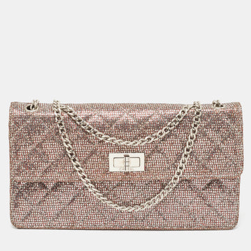 CHANEL Silver Quilted Glitter Fabric Reissue Flap Bag