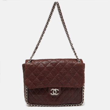 CHANEL Burgundy Quilted Leather Maxi Chain Around Flap Bag