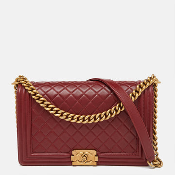 CHANEL Red Quilted Leather New Medium Boy Shoulder Bag
