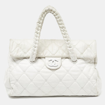 CHANEL White Quilted Leather Hidden Chain Flap Bag