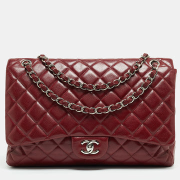 CHANEL Burgundy Quilted Caviar Leather Maxi Classic Single Flap Bag