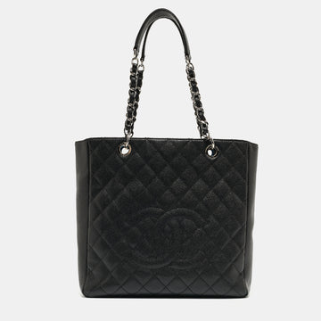 CHANEL Black Caviar Quilted Leather CC Tote