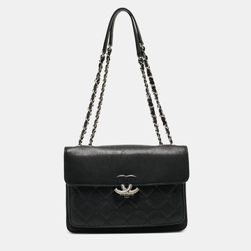 CHANEL Black Quilted Leather Small CC Box Flap Bag