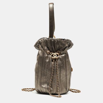 CHANEL Gun Metal Leather Coco Pleats Backpack