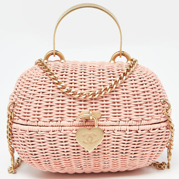 CHANEL Pink Wicker Oval Locket Basket Chain Bag