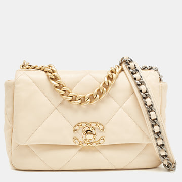 CHANEL Beige Quilted Leather Medium 19 Flap Bag
