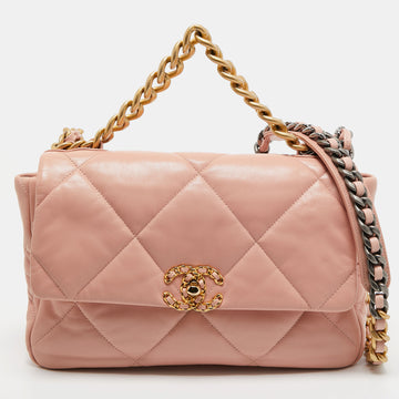 CHANEL Pink Quilted Leather Large 19 Flap Bag