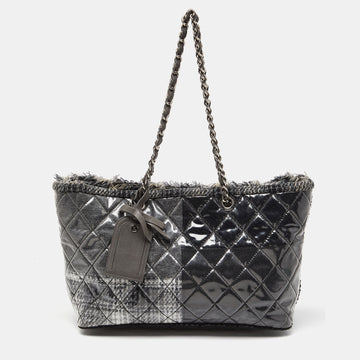 CHANEL Grey Quilted Vinyl and Tweed Funny Patchwork Tote