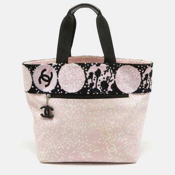 CHANEL Pink/ Black Terry Cloth Canvas Tote