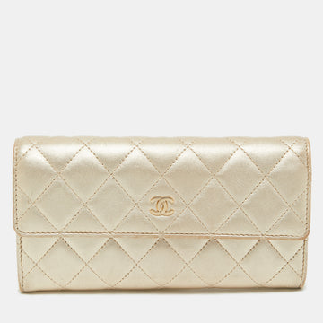 CHANEL Gold Quilted Leather Classic Long Wallet