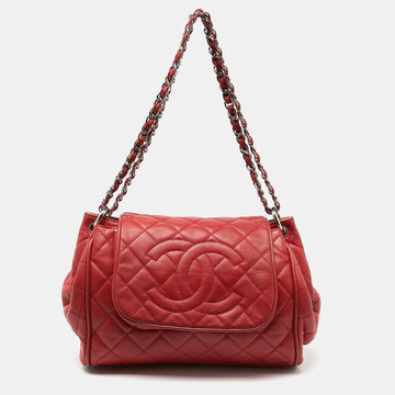 CHANEL Red Quilted Caviar Leather Timeless Accordion Flap Bag