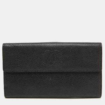 CHANEL Black Quilted Caviar Leather CC Flap Continental Wallet