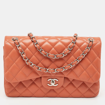 CHANEL Brick Brown Quilted Caviar Leather Jumbo Classic Double Flap Bag