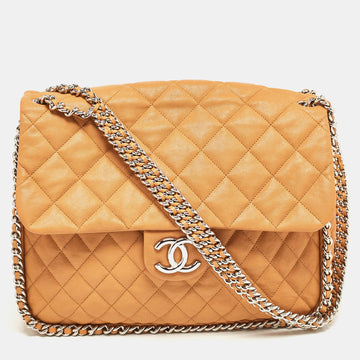 CHANEL Brown Quilted Leather Maxi Chain Around Flap Bag