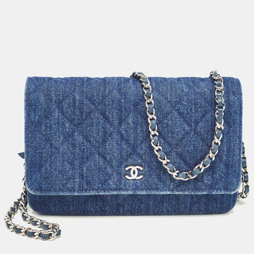 CHANEL Blue Quilted Denim Classic Wallet On Chain