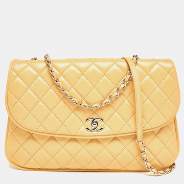 CHANEL Yellow Quilted Leather Large Pagode Piping Flap Bag