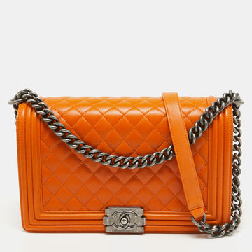 CHANEL Orange Quilted Leather New Medium Boy Bag
