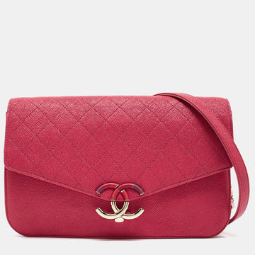 CHANEL Pink Quilted Caviar Leather Thread Around Flap Bag