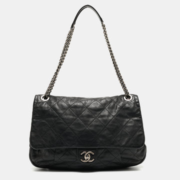 CHANEL Black Quilted Leather Coco Pleats Flap Bag