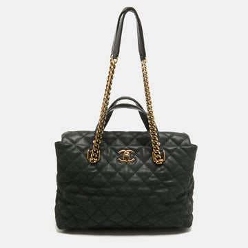 CHANEL Black Caviar Leather Chic Quilt Tote