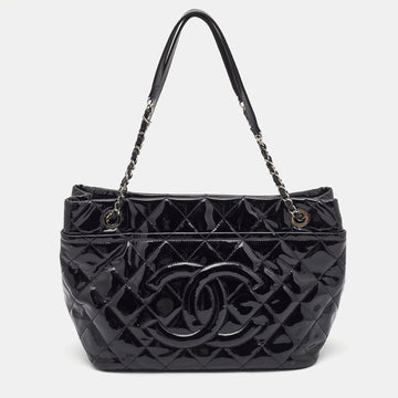 CHANEL Black Quilted Patent Leather CC Timeless Tote