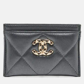 CHANEL Grey Quilted Leather 19 Card Holder