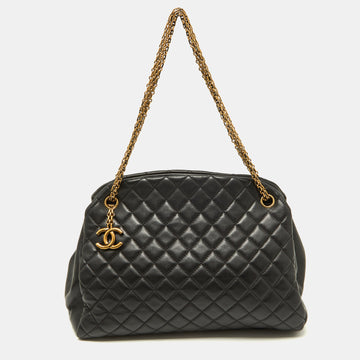 CHANEL Black Quilted Leather Just Mademoiselle Bowler Bag