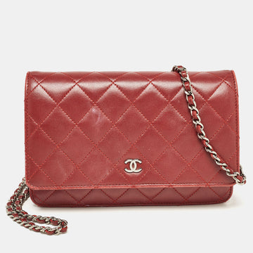 CHANEL Burgundy Quilted Leather Classic Wallet on Chain