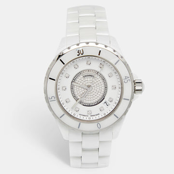 Chanel White Diamond Ceramic Stainless Steel J12 H1759 Women's Wristwatch 38 mm