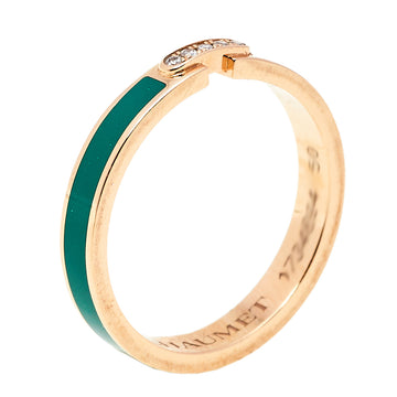 Chaumet Liens evidence 18K Rose Gold & Diamond Green Inlay Wedding Band Ring Size EU 50
