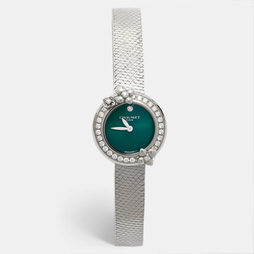 CHAUMET Green Stainless Steel Diamond Hortensia Eden W83880-001 Women's Wristwatch 22 mm
