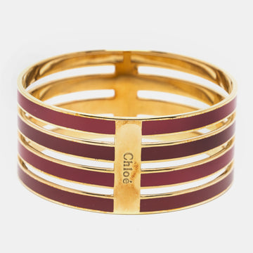 Chloè Gold Tone Peony Red Lacquered Wide Holly Bracelet