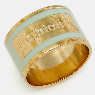 CHLOE  Mint Green Enamel Gold Tone Band Ring Size EU 53