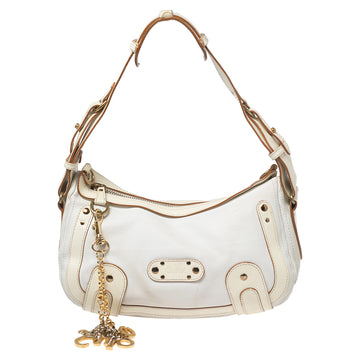 Chloe White/Cream Leather Logo Charm Shoulder Bag