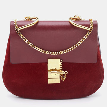 CHLOE Red Leather and Suede Medium Drew Shoulder Bag