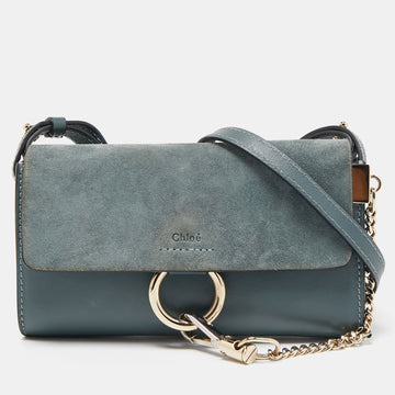 CHLOE Blue Leather and Suede Mini Faye Shoulder Bag