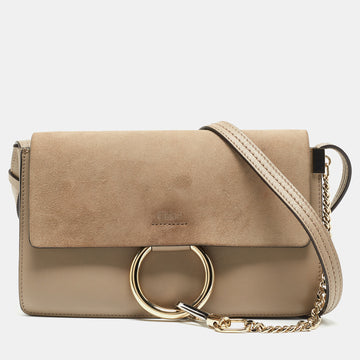 CHLOE Taupe Leather and Suede Small Faye Shoulder Bag