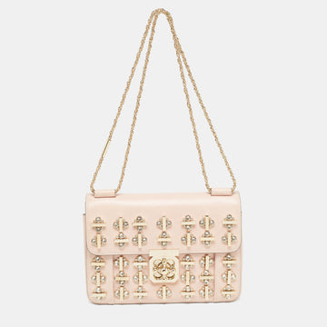 CHLOE Light Pink Leather Medium Crystals Embellished Elsie Shoulder Bag