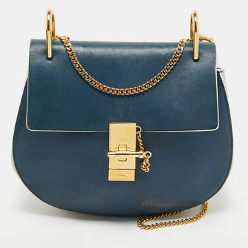 CHLOE Navy Blue/Grey Leather Medium Drew Shoulder Bag