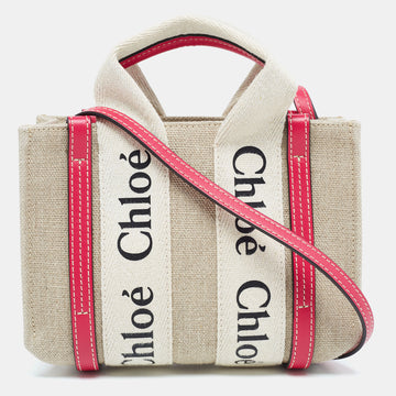 CHLOE Pink/Beige Canvas and Leather Mini Woody Tote