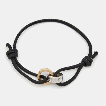 Chopard Chopardissimo Black Leather 18k Two Tone Gold Adjustable Cord Bracelet