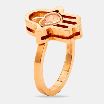 CHOPARD Good Luck Charm Hamsa Hand Diamond 18K Rose Gold Ring Size 50