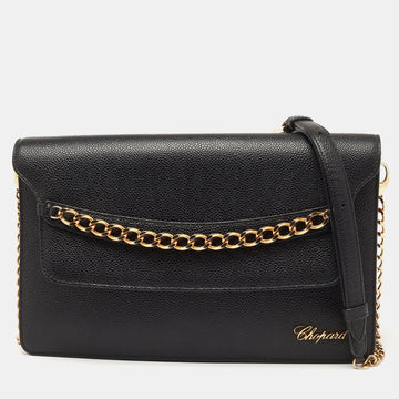 Chopard Black Leather Chain Detail Flap Shoulder Bag
