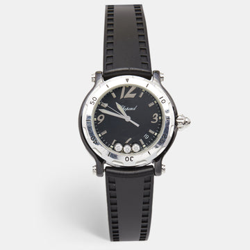 CHOPARD Black Ceramic Stainless Steel Rubber Limited Edition Happy Sport 28/8507 Women's Wristwatch 38 mm
