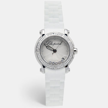 CHOPARD Silver Stainless Steel Rubber Diamond Happy Sport 278551-3003 Women's Wristwatch 36 mm