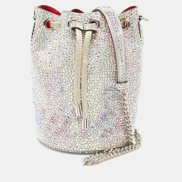 CHRISTIAN LOUBOUTIN Silver Crystal Embellished Leather Marie Jane Bucket Bag