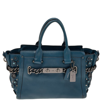 COACH Blue Patch Embellished Leather Swagger 27 Carryall Satchel
