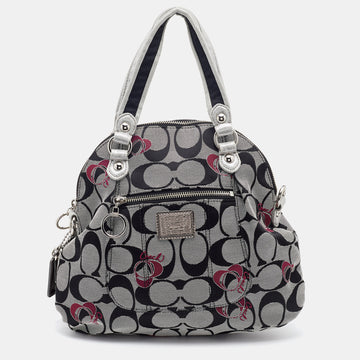 COACH Grey/Black Leather and Signature Canvas Poppy Satchel
