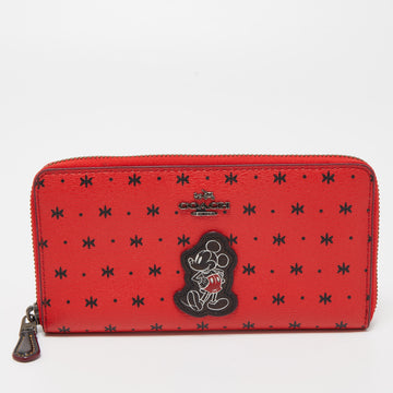 COACH Red/Black Prairie Bandana Print Leather Mickey Mouse Accordion Wallet