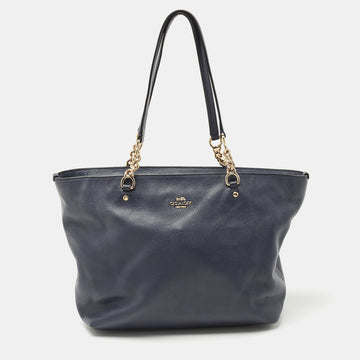 COACH Navy Blue Leather Sophia Chain Tote